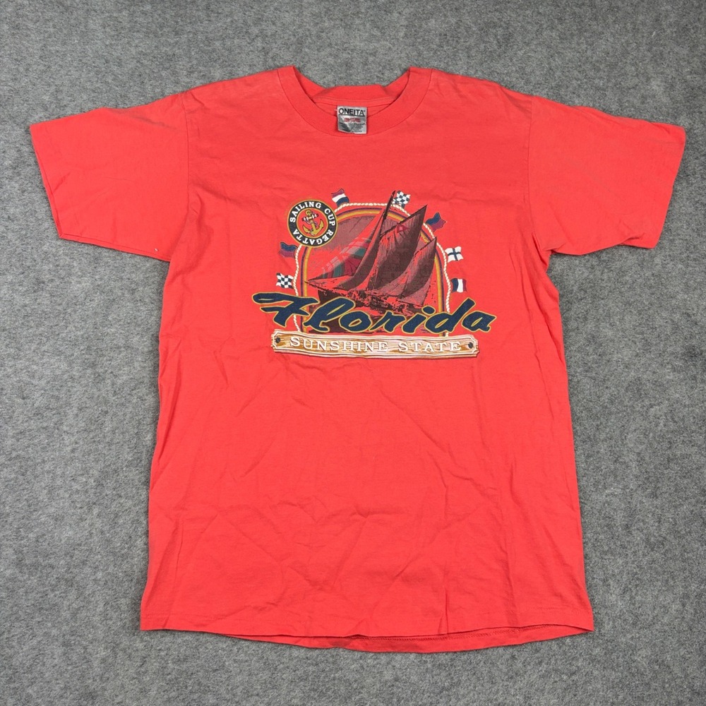 Vintage 90s Oneita Florida Sailing Cup Regatta T-Shirt Mens Large Red Graphic